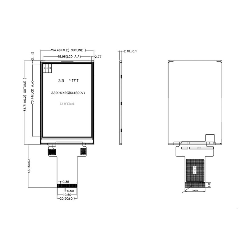 Pannello comandi LCD a 3,5 pollici 450cd/m2 di Polcd 320x480 Spi per l'annuncio pubblicitario