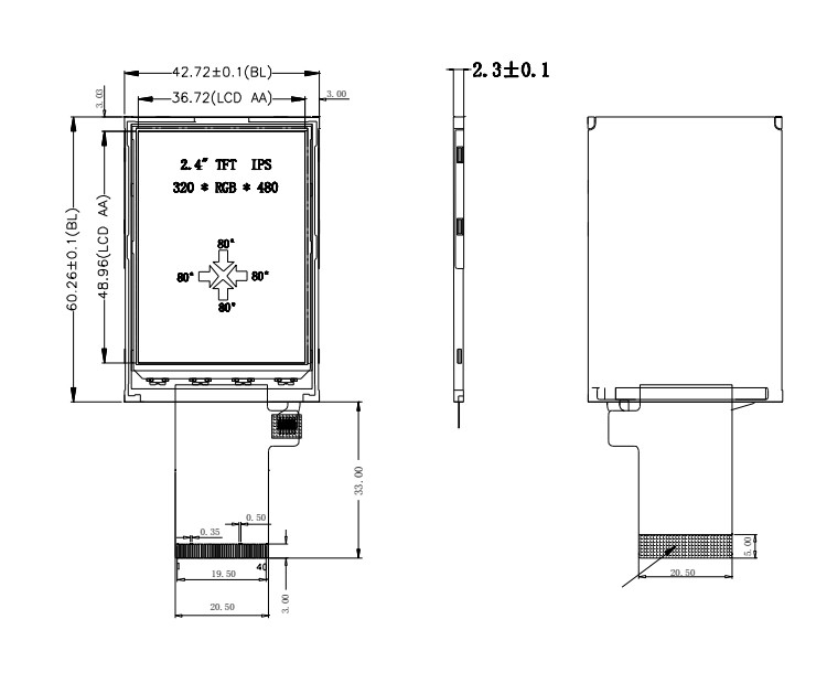Esposizione LCD di Tft del pidocchio di Polcd 350 dell'interfaccia a 2,4 pollici del touch screen 240x320 48.96mm MCU RGB