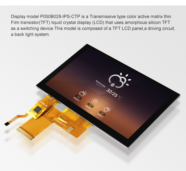 5 pollici Tft LCD con schermo touch capacitivo ad alta luminosità 800x480 Risoluzione Rgb Interfaccia Ips