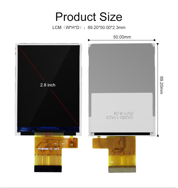 Polcd Colori 265K 2.8 pollici TFT Modulo 57.6mm Normalmente Bianco Interfaccia SPI Modulo TFT LCD