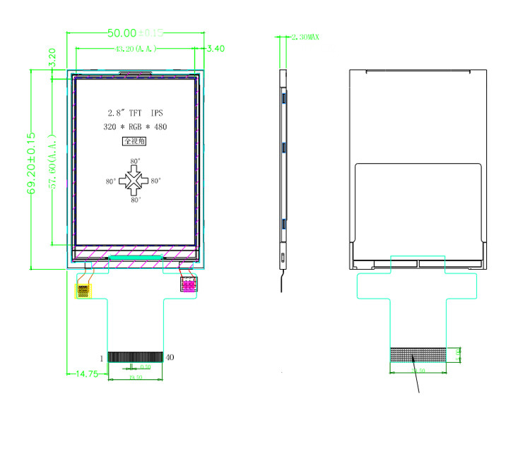 Annuncio pubblicitario a 2,8 pollici dello schermo a colori dell'esposizione 240X320 Tft dell'affissione a cristalli liquidi Tft del BIT di Polcd MCU 9