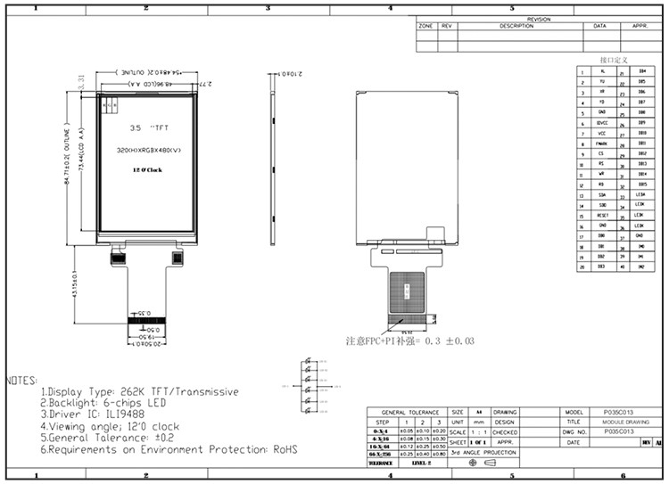 Polcd 320x480 3,5 pollici pannello TFT Spi 8 / 9 / 16 / 18 display LCD con interfaccia parallela