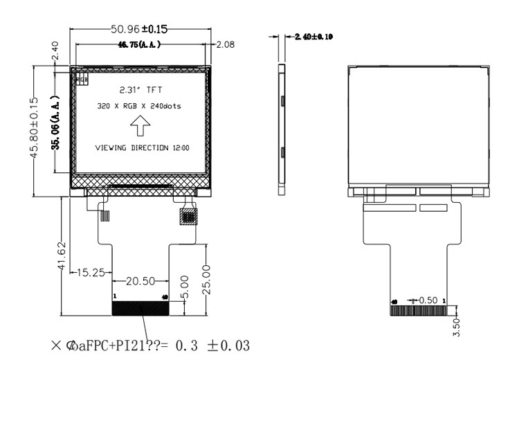 Polcd Nero 320*240 RGB TFT Display 18 Bit Alta luminosità Pannello LCD da 2,31 pollici