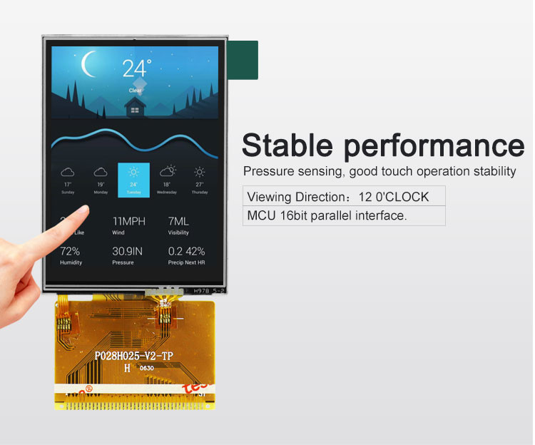 Polcd 2,8 pollici Full Viewing Angle TFT LCD Touch Screen Pannello IPS leggibile alla luce solare