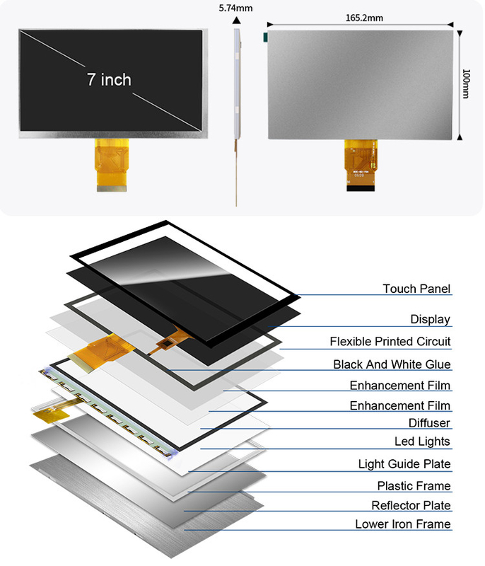 Polcd modulo Tft da 7 pollici 800X480 schermo IPS ad alta luminosità interfaccia RGB pannello touch capacitivo 7