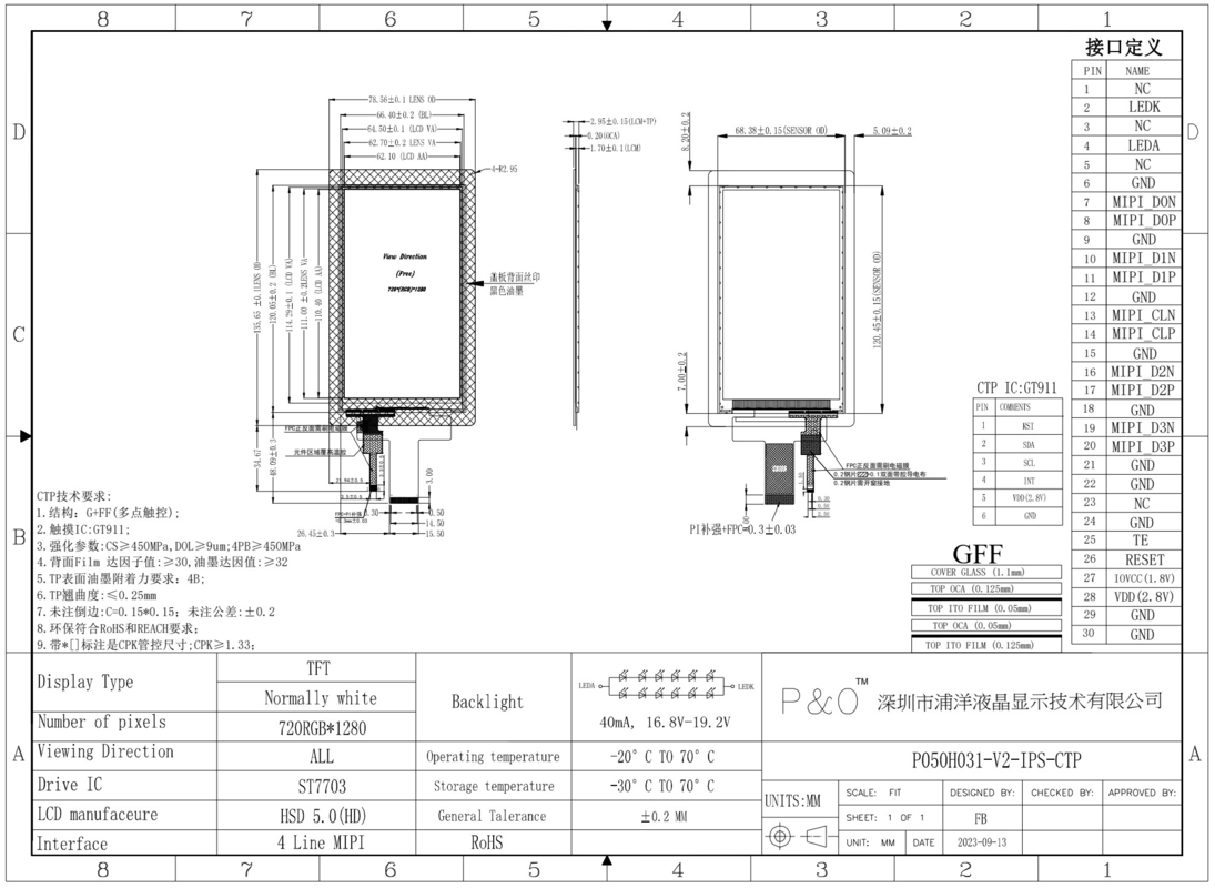 Polcd 5 pollici schermo LCD verticale 720*1280 Interfaccia MIPI Pannello sensoriale IPS 5'' Display TFT