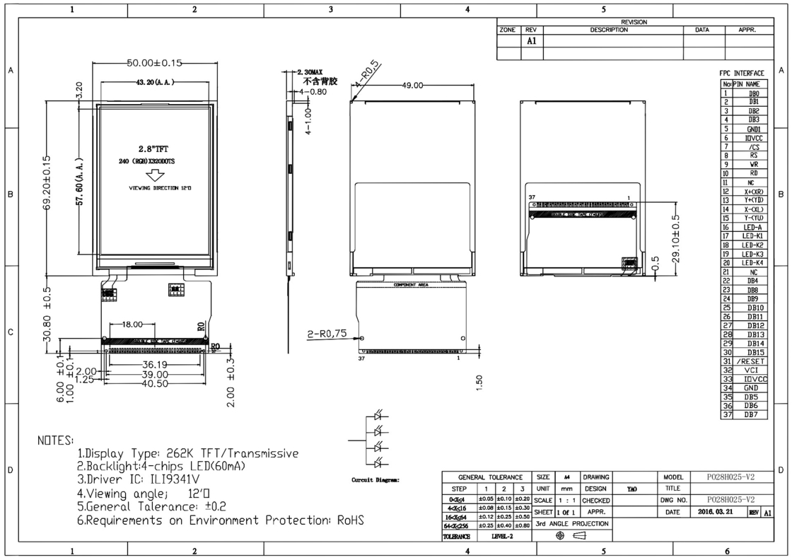 Polcd 300 Luminosità 240X320 2,8 pollici LCD Tft Display ILI9341V Display LCD medico