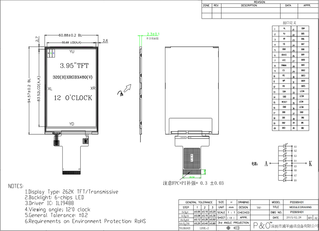 Polcd Custom 3,95 pollici 320x480 Ips Tft Lcd interfaccia RGB Modulo di visualizzazione a cristallo liquido con touch