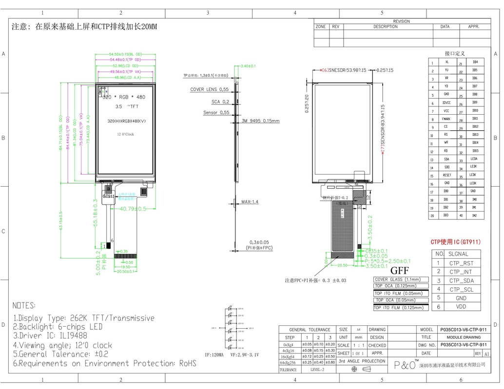 Polcd 3,5 pollici LCD Touch Display Screen 320 * 480 SPI Interfaccia MCU IPS full view Touch Module