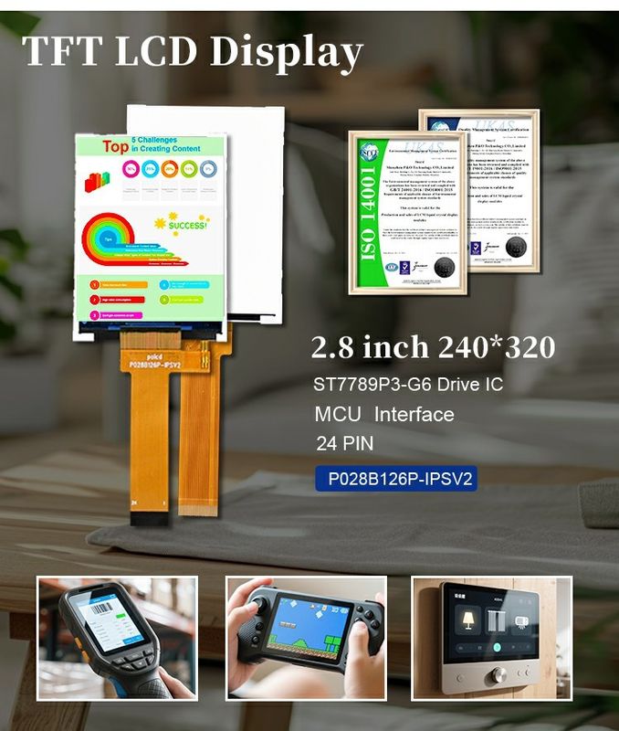 Polcd 2,8 pollici schermo LCD 240x320 MCU Interfaccia angolo di visione ampio TFT Modulo LCD riflettente con ST7789P3-G6