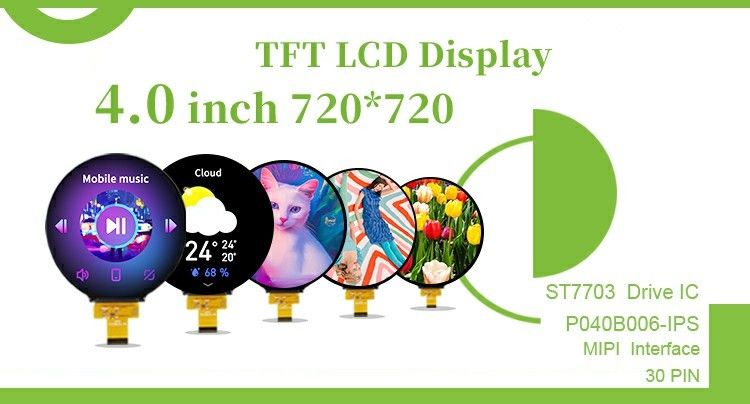 Polcd 4'' LCD Modulo 720*720 ST7703 IPS 300 Luminosità MIPI Cerchio 4 pollici Pannello di visualizzazione TFT rotondo