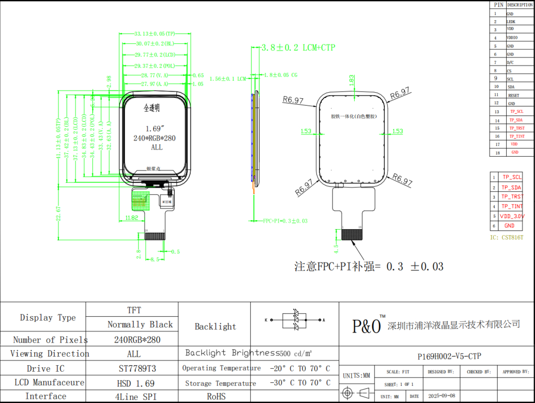 Polcd 1.69 Inch 240x280 TFT Display Module Quadrato LCD Touch Screen Per Smart Watch