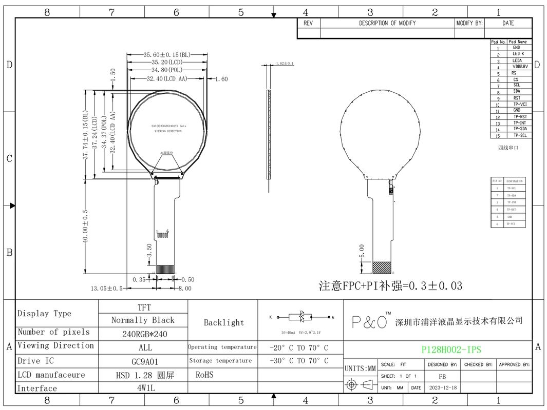 Polcd Piccolo Rotondo 1,28 pollici schermo LCD 240*240 1,3 pollici Spi Interfaccia IPS Circolare Tft Panel Modulo LCD