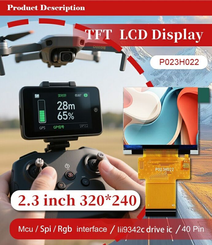 Polcd Nero 320*240 RGB TFT Display 18 Bit Alta luminosità Pannello LCD da 2,31 pollici