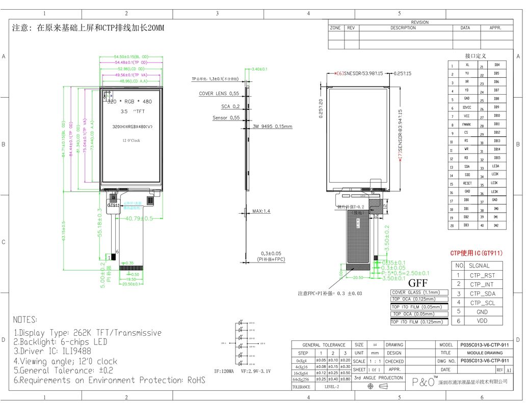Polcd Display LCD QVGA da 3,5 pollici con risoluzione 320x480 MCU Interface SPI Touch Panel Moduli LCD TFT da 3,5