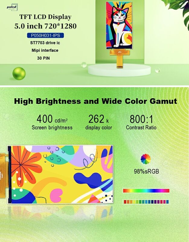 Polcd Custom LCD 5,0 pollici pannello TFT IPS schermo LCD 400nit 720x1280 modulo di visualizzazione LCM