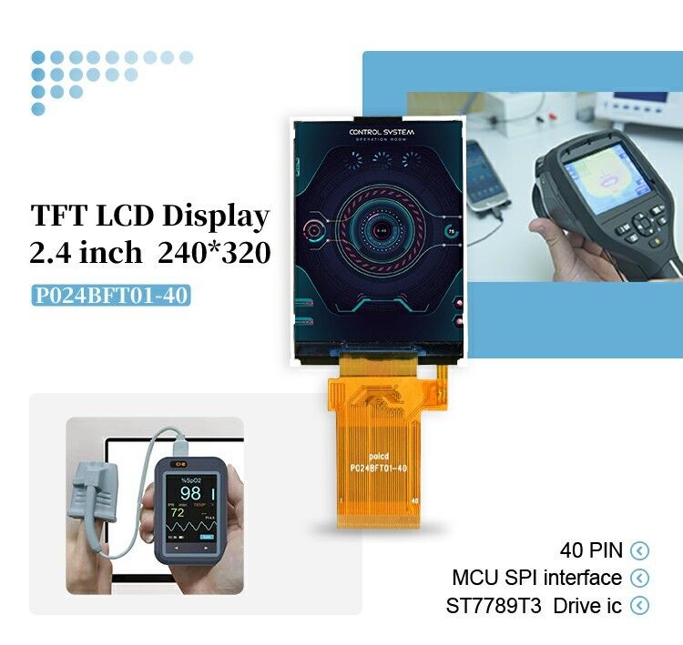 Polcd TFT da 2,4 pollici 240*320 Interfaccia Mcu Spi Tecnologia Transriflettiva Leggibile alla Luce Solare Display LCD