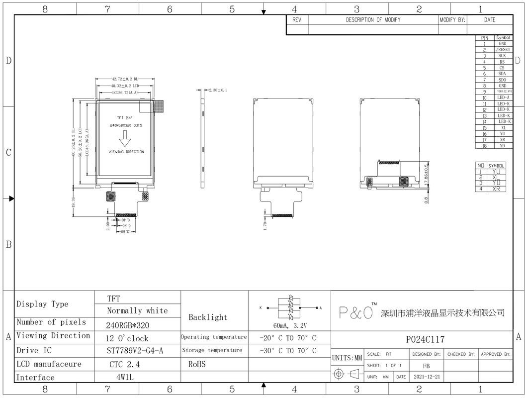 Esposizione del touch screen dell'esposizione ST7789V2 Tft dell'affissione a cristalli liquidi di Pin 2,4 Spi Tft di Polcd 18