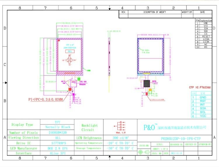 2.8 pollici 178° Ips Tft Touch Screen Capacitive Full View Angle Spi Interfaccia