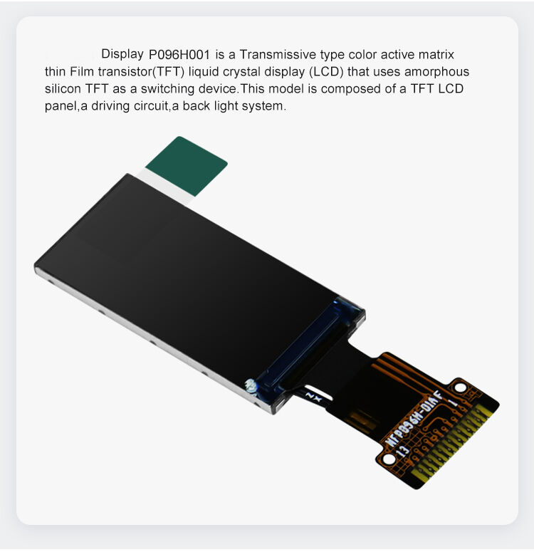 Polcd LCD da 0,96 pollici Fornitore 80*160 SPI Interfaccia con angolo di visualizzazione IPS Modulo di visualizzazione TFT FPC personalizzato