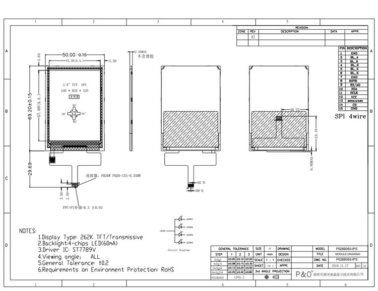 Modulo display LCD grafico TFT con interfaccia Spi Polcd da 2,8 pollici con risoluzione 240 * 320 per varie applicazioni