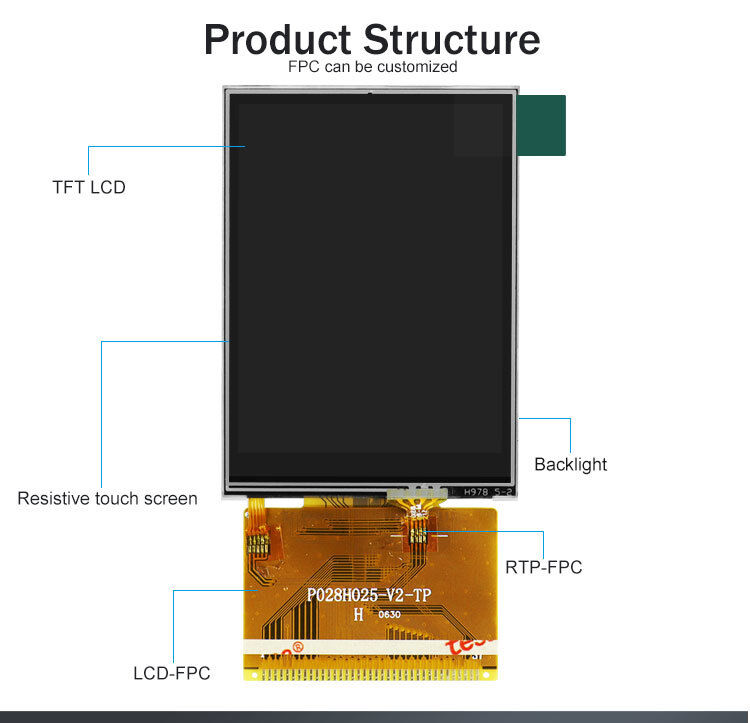 Polcd Modulo schermo LCD TFT da 2,8 pollici 240*320 QVGA MCU 16 bit Display LCD da 37 pin con pannello a sfioramento