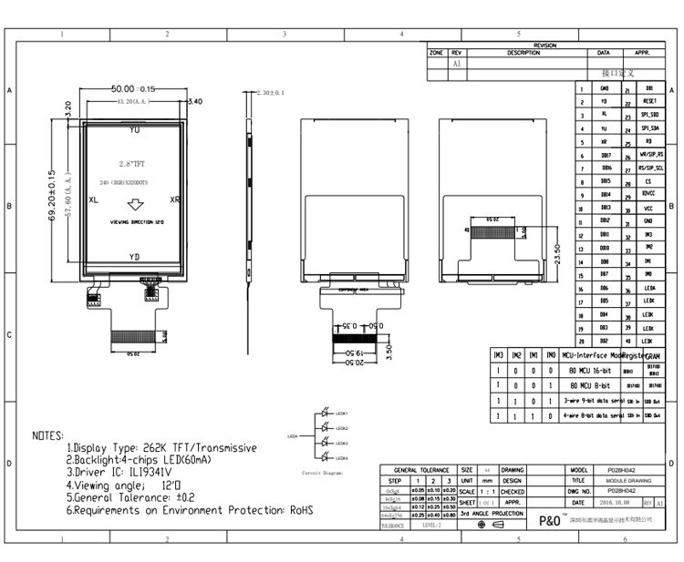 Polcd 2,8 pollici LCD Screen Panel 240*320 MCU Interfaccia SPI ILI9341V TFT LCD Module Display