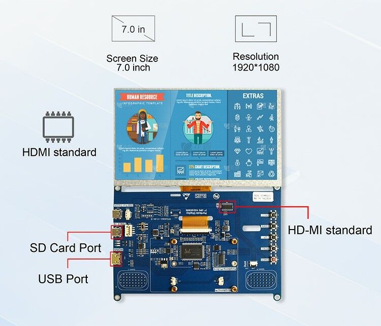 Polcd Alta luminosità 7 pollici 1024x600 RGB LCD Drive Board RTD2281 con altoparlante audio per display esterno industriale