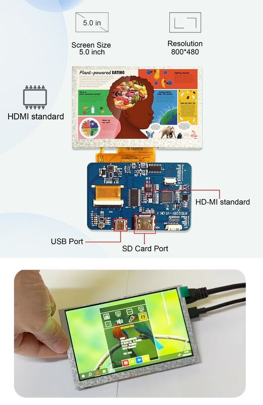 Polcd Industrial Grade 4.3 Modulo display LCD da 5 pollici Risoluzione 800x480 Scheda driver interfaccia H-DM-I