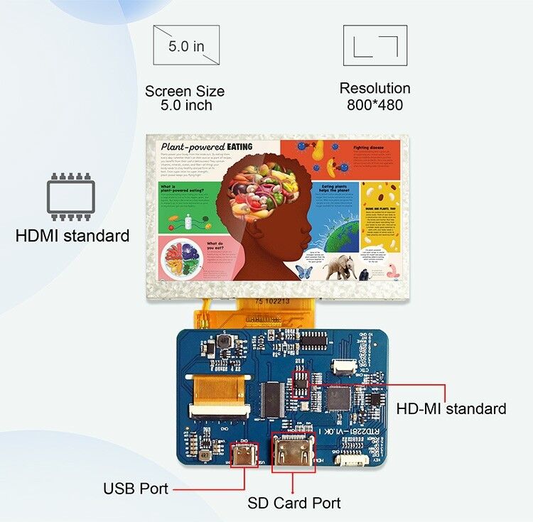 Polcd RTD2281 LCD Driver Board 5 4,3 pollici HDM-I 800x480 Touch Screen TFT Display Module per Raspberry Pi