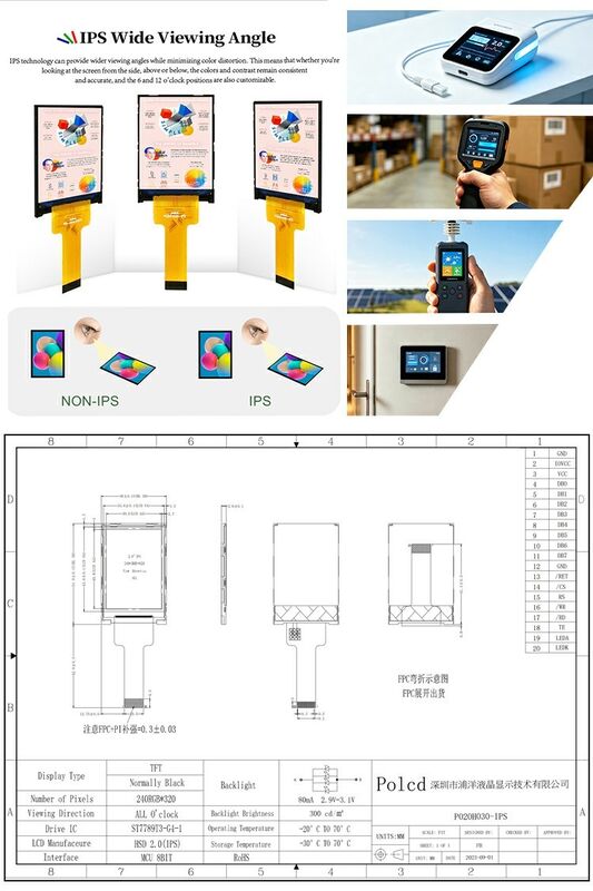 Display a cristalli liquidi Polcd 2.0 pollici Mini Full Color ST7789 MCU IPS Full Angle View 240x320 Modulo LCD TFT