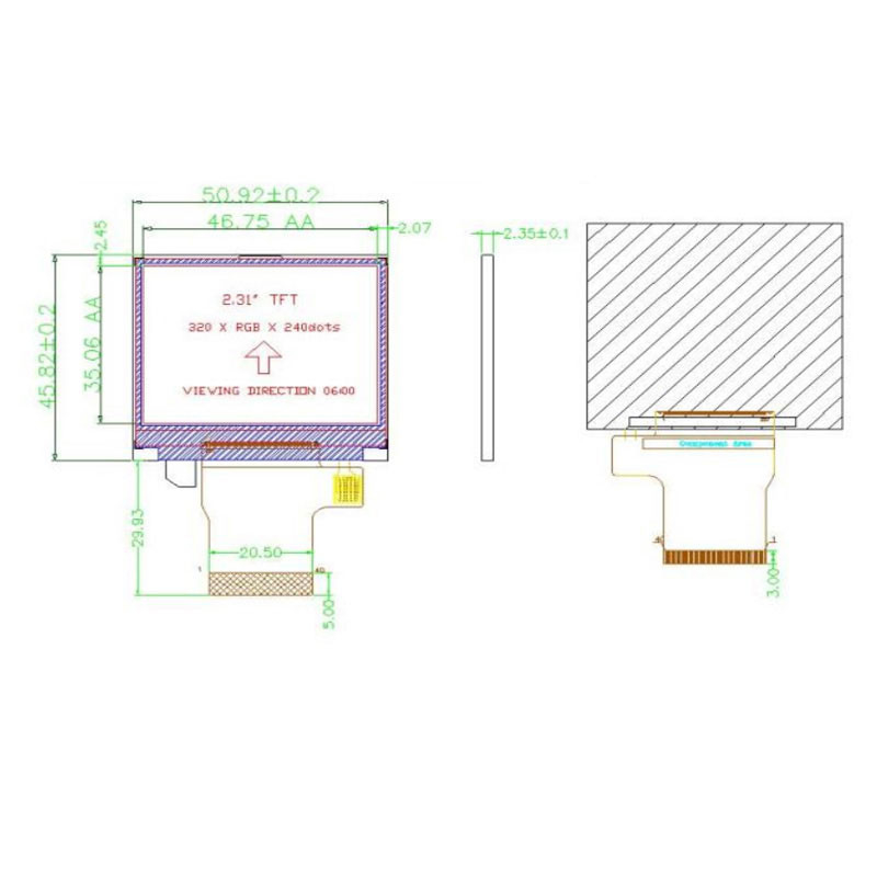 Polcd 8080 MCU 16 Bit 320 x 240 Display ILI9342C Display LCD medico 300 Nit