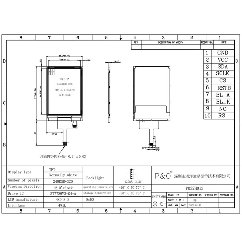 Polcd ST7789V 3,2 pollici 320x240 Touch LCD 4 Line SPI Monitor LCD ad alta luminosità